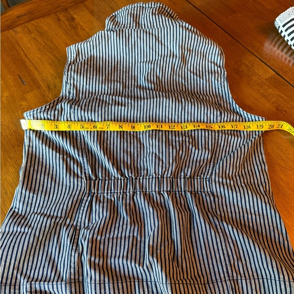 CHRISTOPHER & Banks DENIM Vest JEAN s ruffled zipper pinstriped railroad blue - Picture 9 of 9